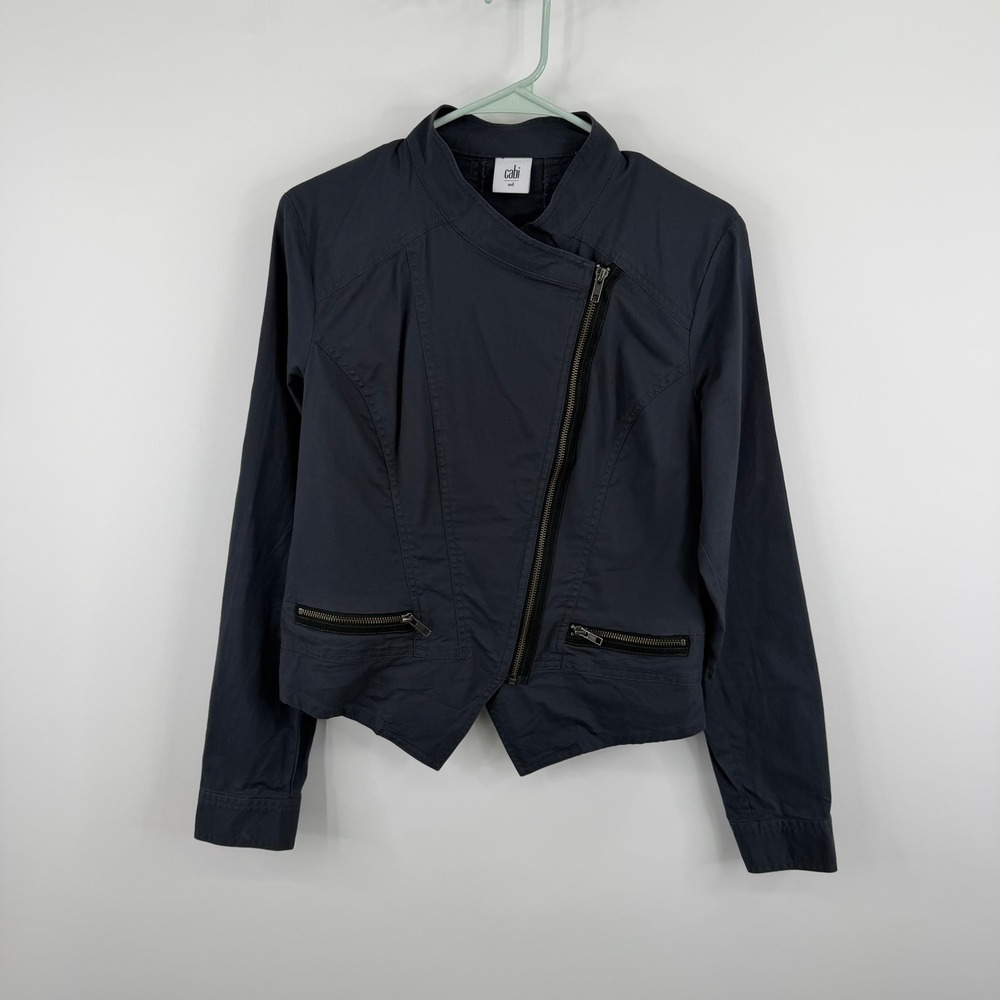 Cabi Moto Jacket Womens‎ Medium Gray Asymmetrical Zip Cotton Stretch 3023